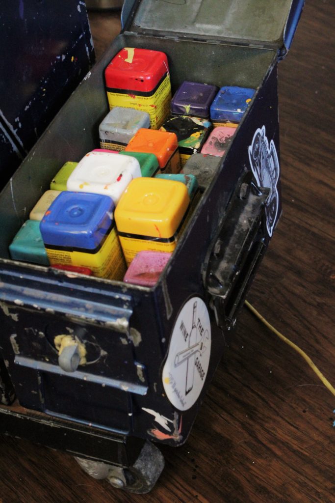 Paint Bottles Upside down in ammo can 