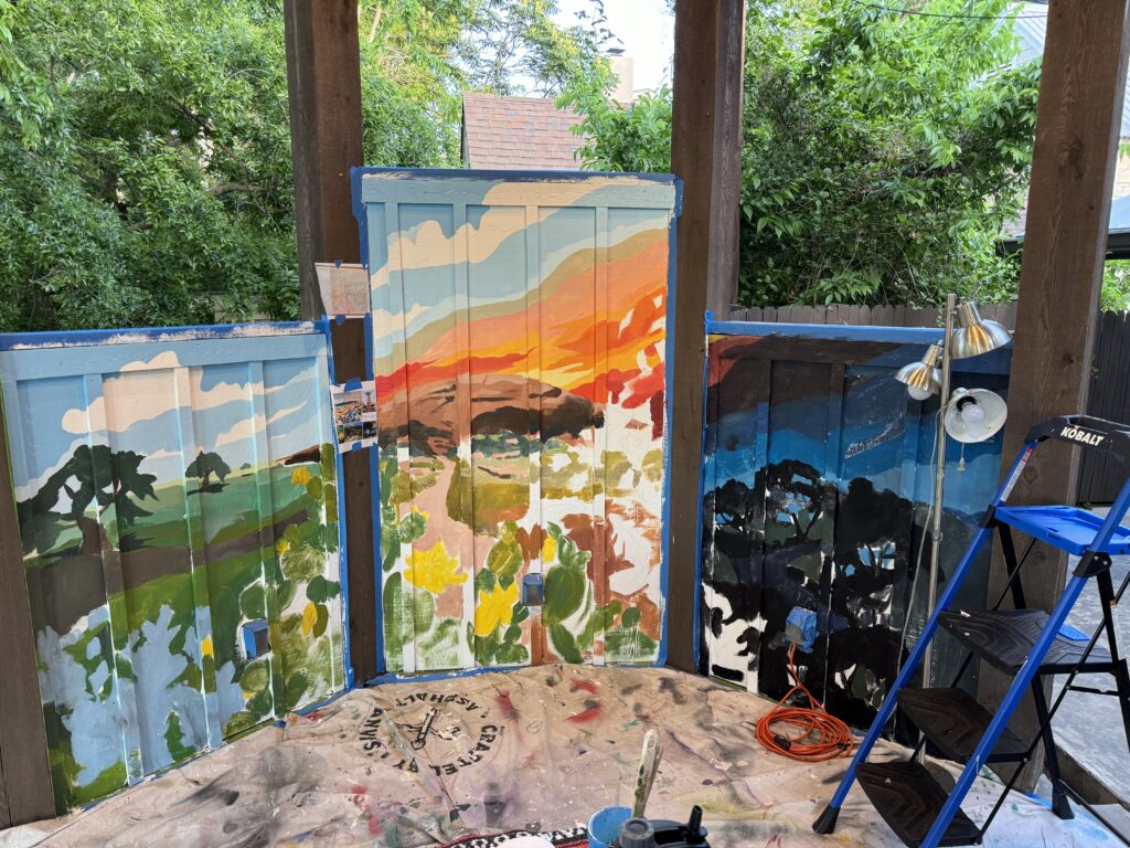 progress photo of the mural for the Winchester Lodge