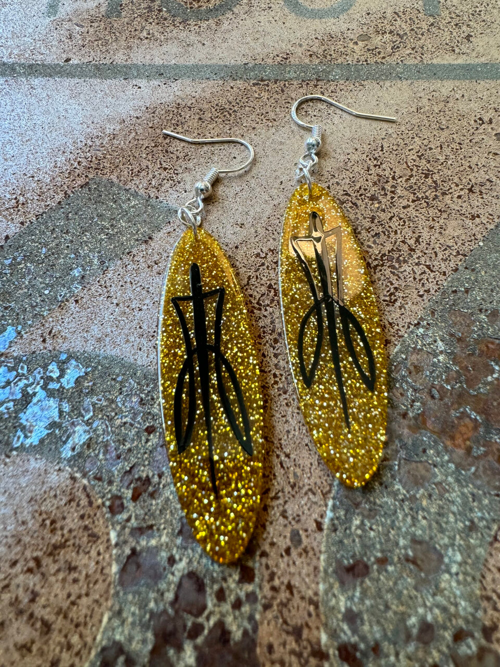 Gold Sparkle Acrylic Pinstripe Earrings image 1