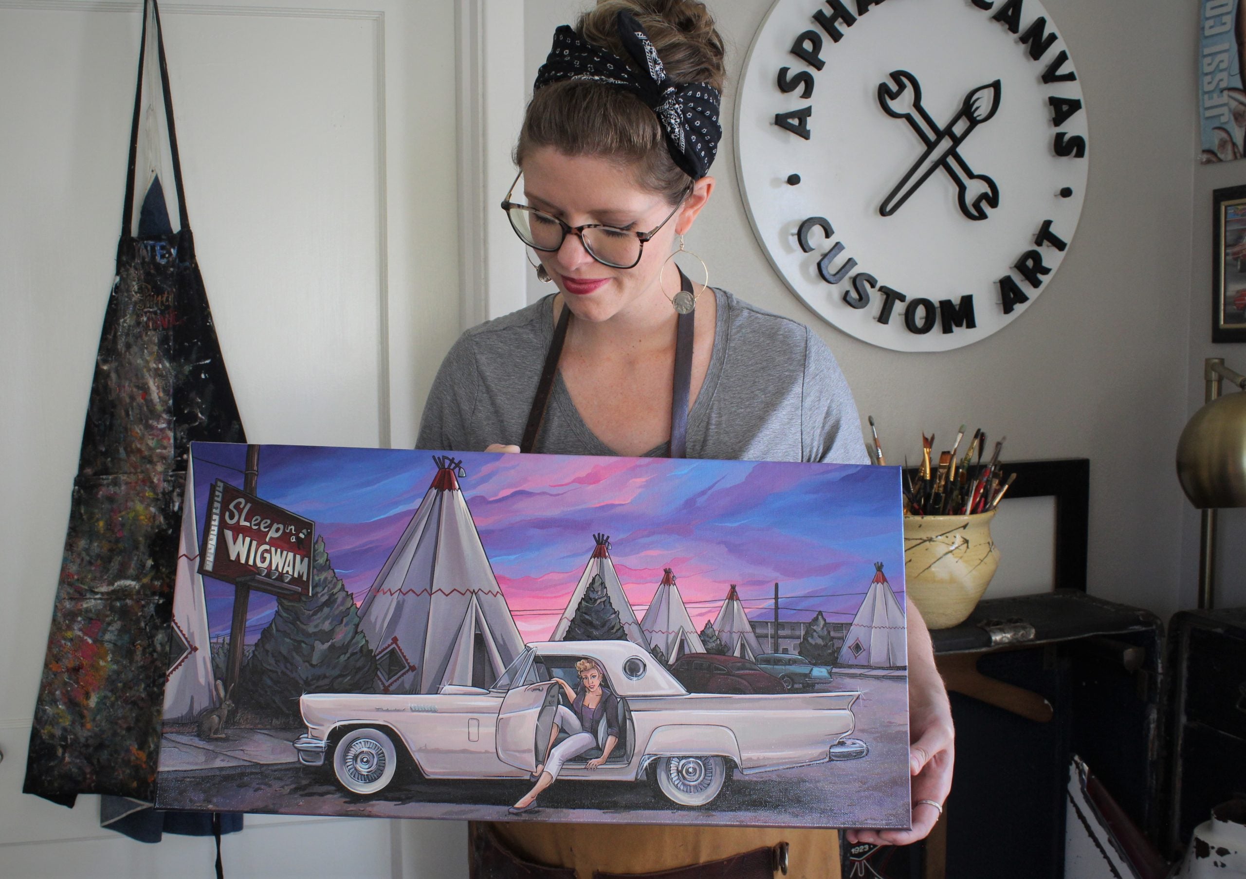 Route 66 Original Painting – Asphalt Canvas Custom Art