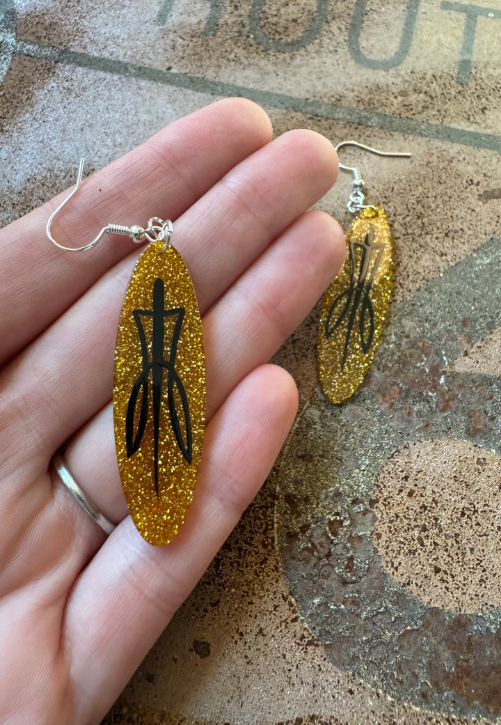 Gold Sparkle Acrylic Pinstripe Earrings image 2