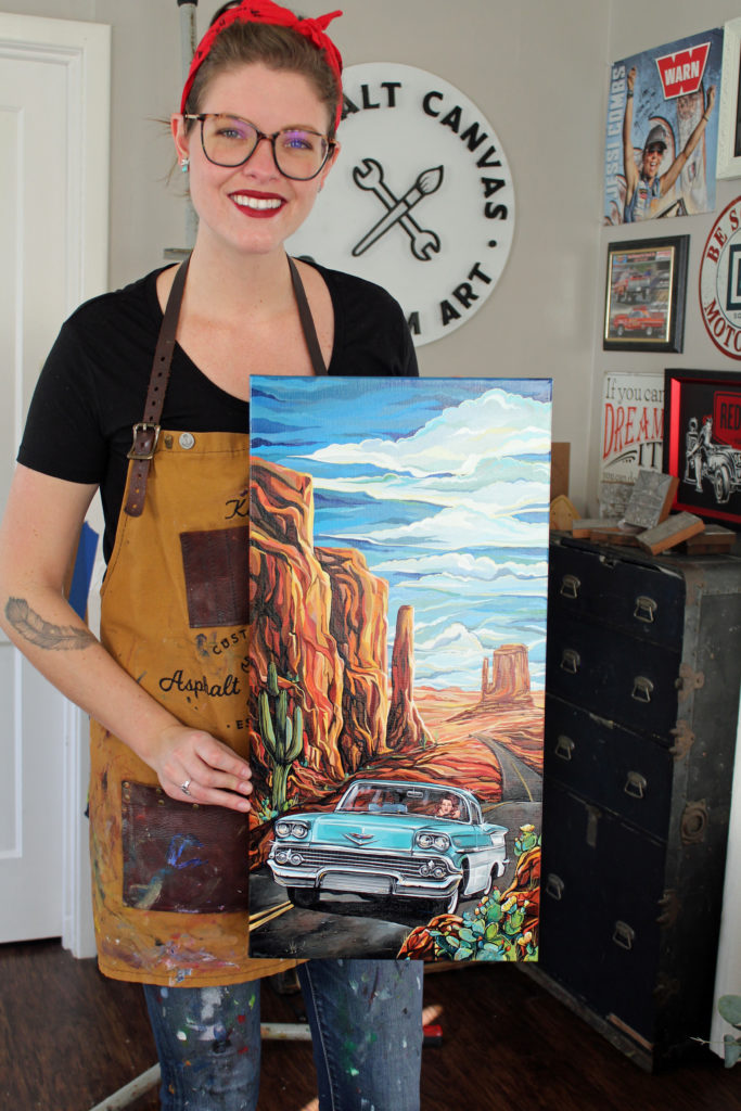 Artist, Kate Cook with her new painting "Monument Valley"