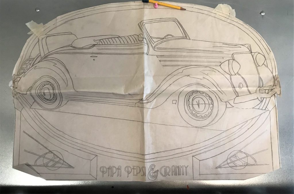 Initial Pencil Sketch Drawn to Size for the Hood 