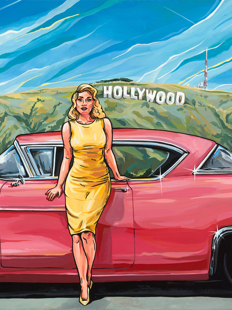 "Hollywood" | 12"x24" | Automotive paint on canvas by Kate Cook