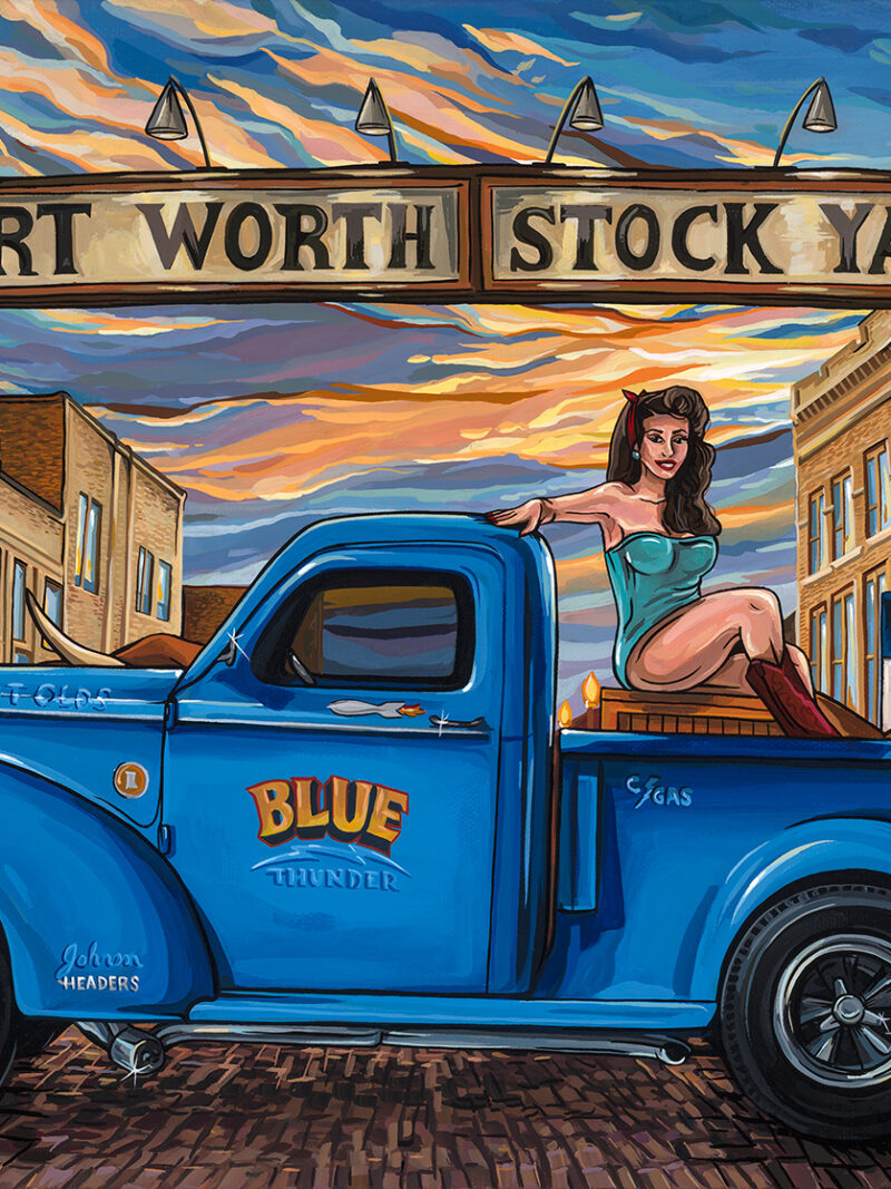 The Fort Worth Stockyards, 12"x24", Enamel on Canvas by Kate Cook