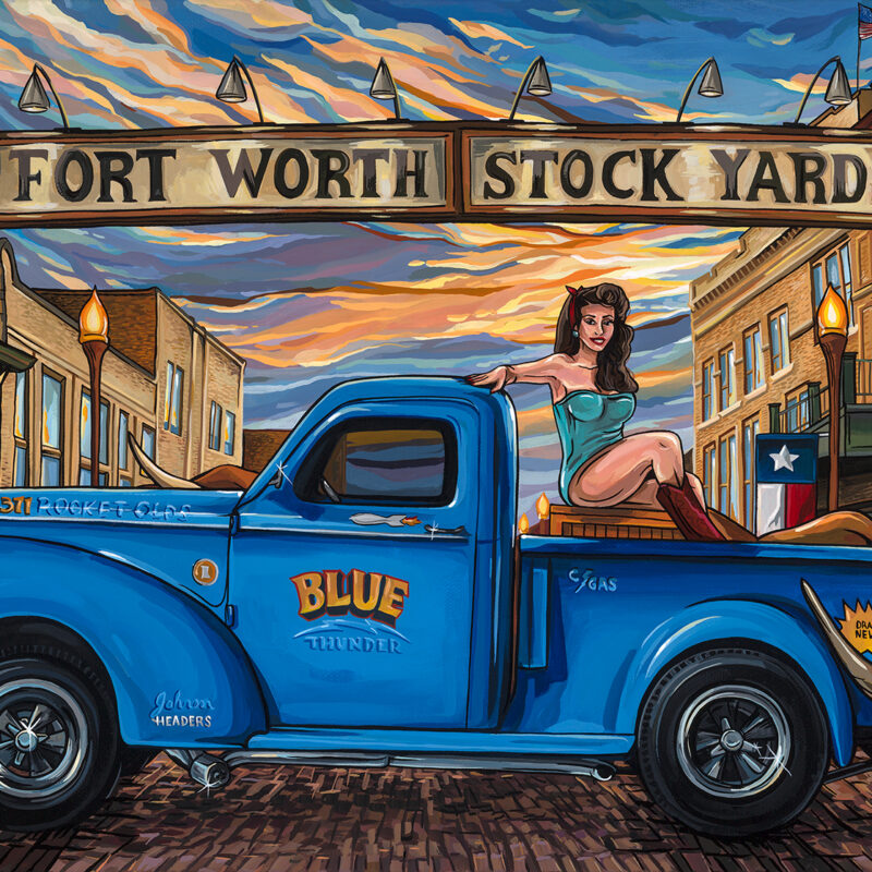 The Fort Worth Stockyards, 12"x24", Enamel on Canvas by Kate Cook
