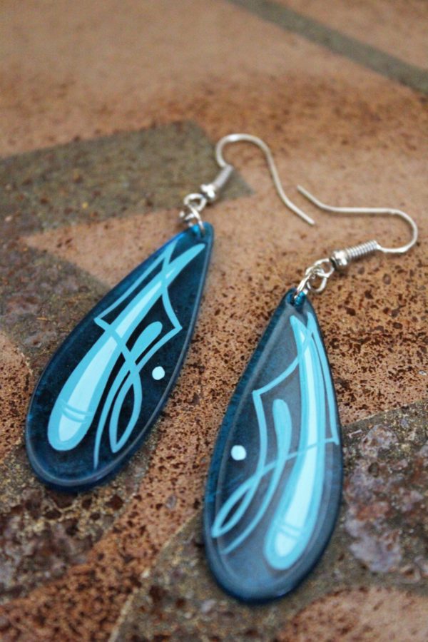 Tear Drop, Translucent Blue Pinstripe Earrings by Kate Cook