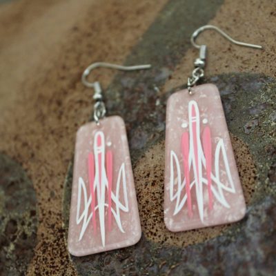 Light Pink Rectangluar Acrylic Pinstripe Earrings by Kate Cook