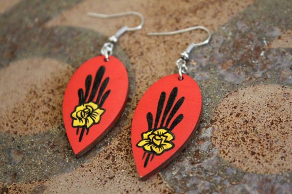Red Wood Pinstripe Earrings byKate Cook `