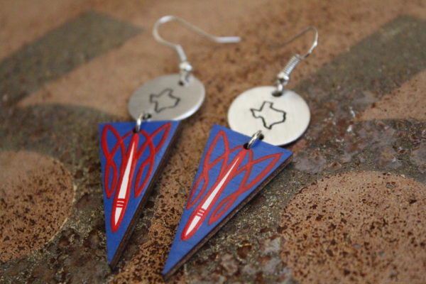 Texas Flag Triangular Wood Pinstripe Earrings