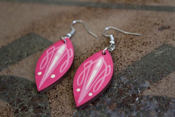 Pink Wood Pinstripe Earrings by Kate Cook