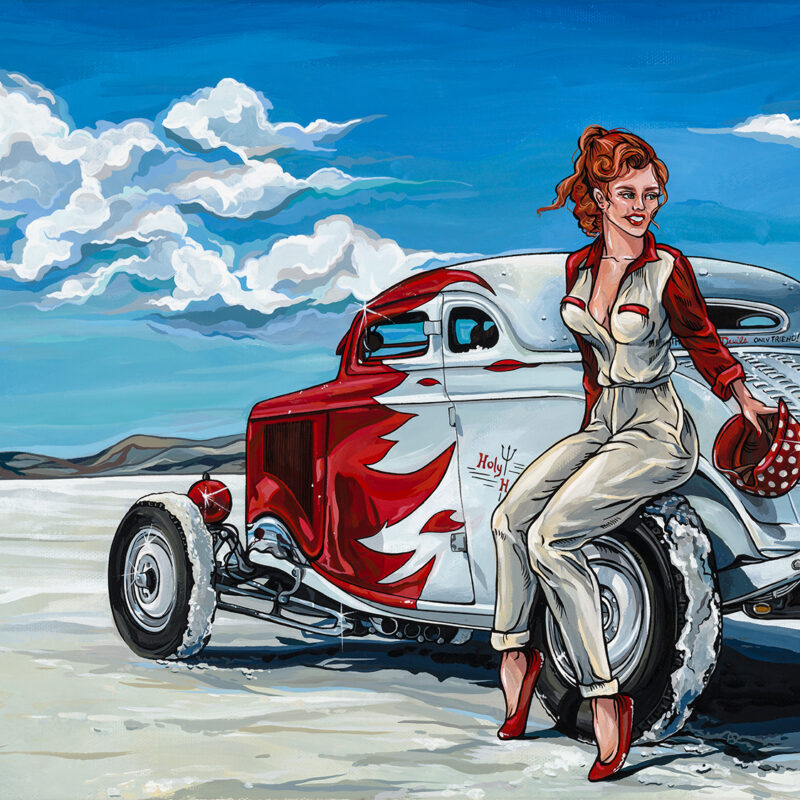 "Bonneville" | 12"x24" | Automotive paint on canvas by Kate Cook
