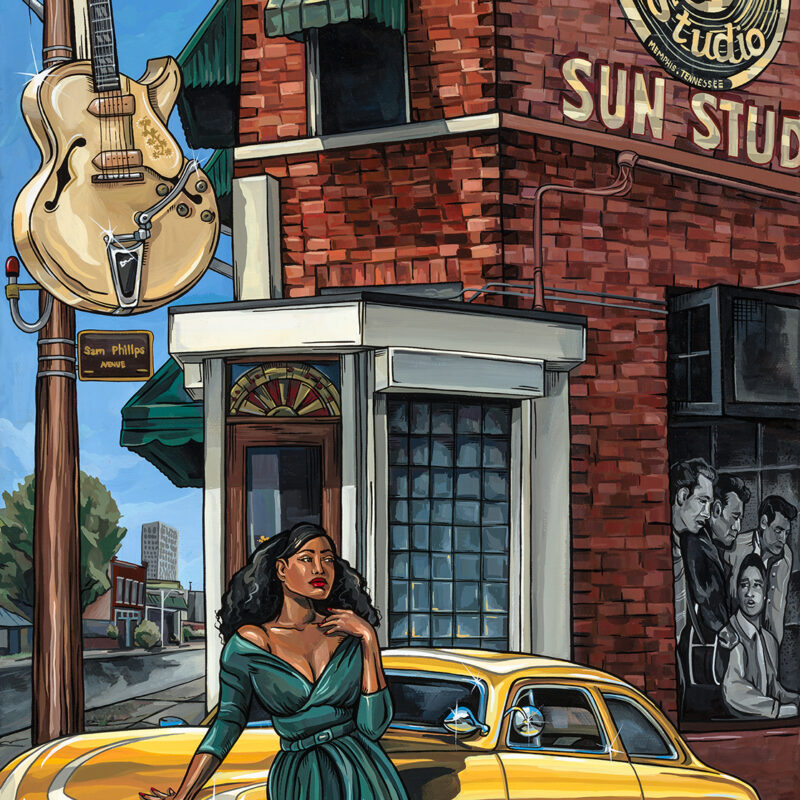 "Memphis" | 24"x12" | Automotive paint on canvas by Kate Cook