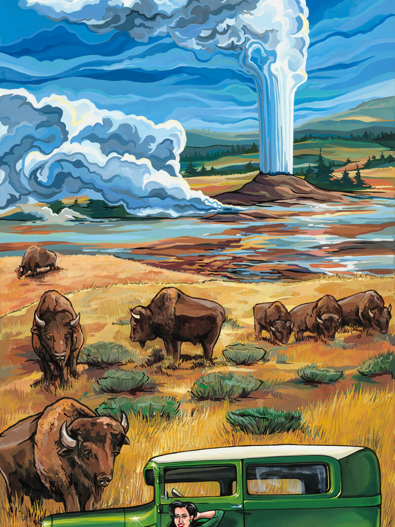 "Yellowstone" | 24"x12" | Automotive paint on canvas by Kate Cook