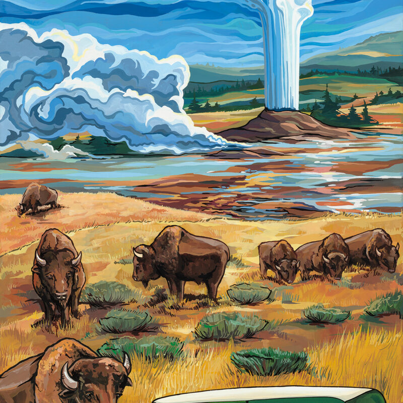 "Yellowstone" | 24"x12" | Automotive paint on canvas by Kate Cook